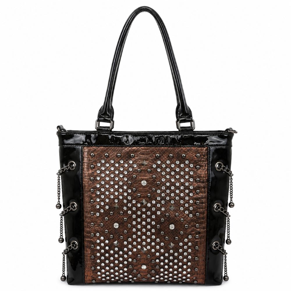 Glam Studded Snake Print Tote Bag