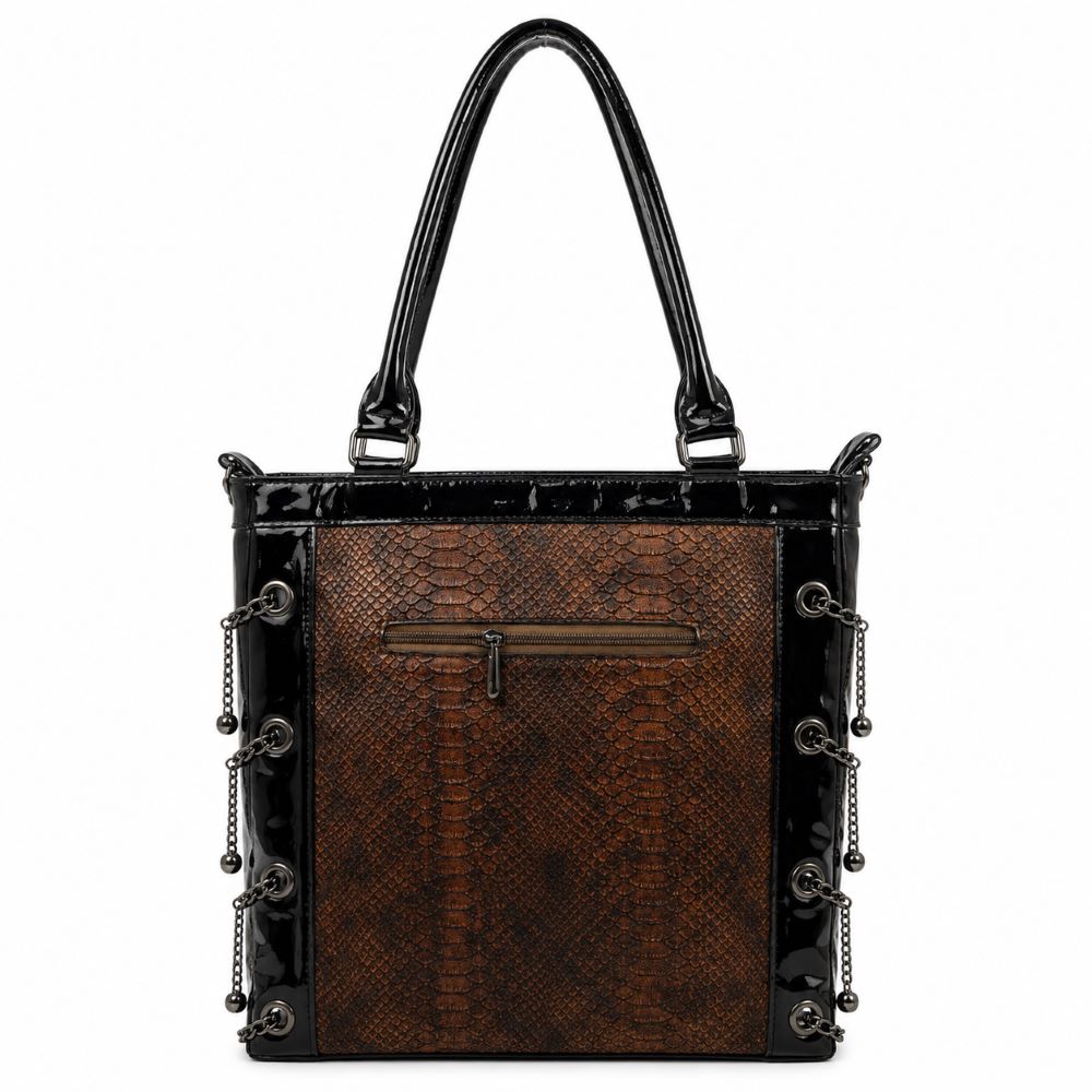 Glam Studded Snake Print Tote Bag