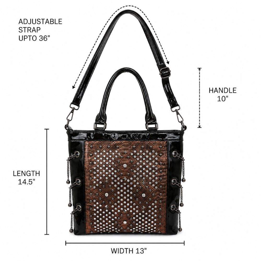 Glam Studded Snake Print Tote Bag