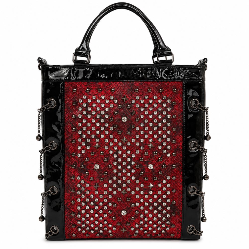 Glam Studded Snake Print Tote Bag