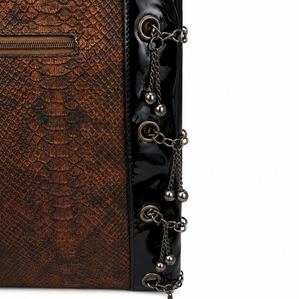Glam Studded Snake Print Tote Bag