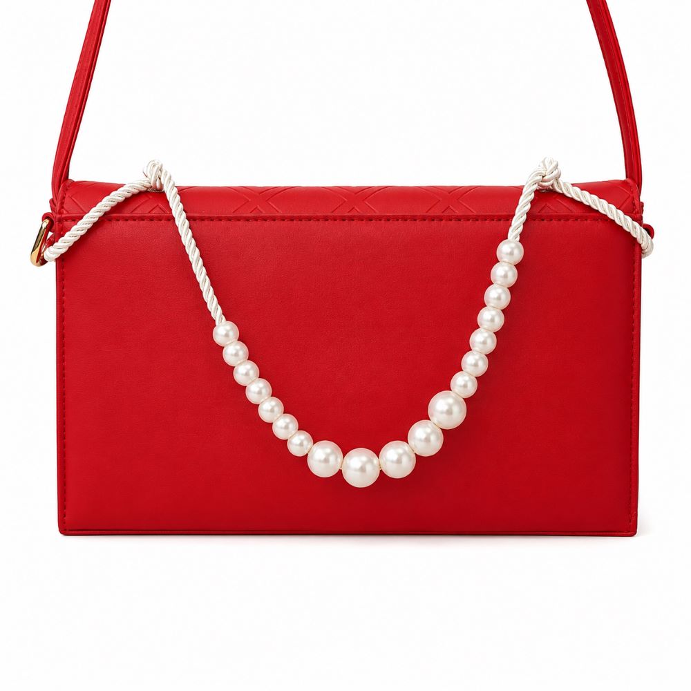 Crystal Embellished Quilted Clutch with Pearl Handle