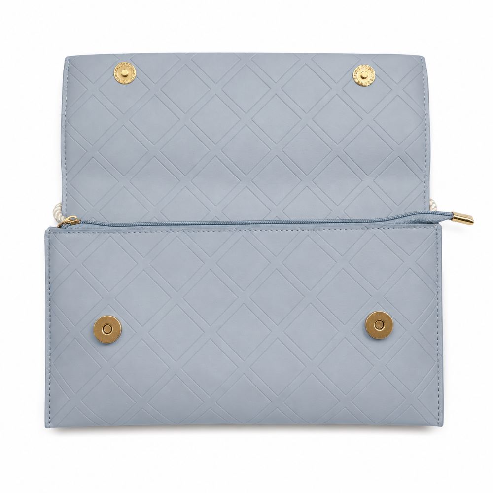 Crystal Embellished Quilted Clutch with Pearl Handle