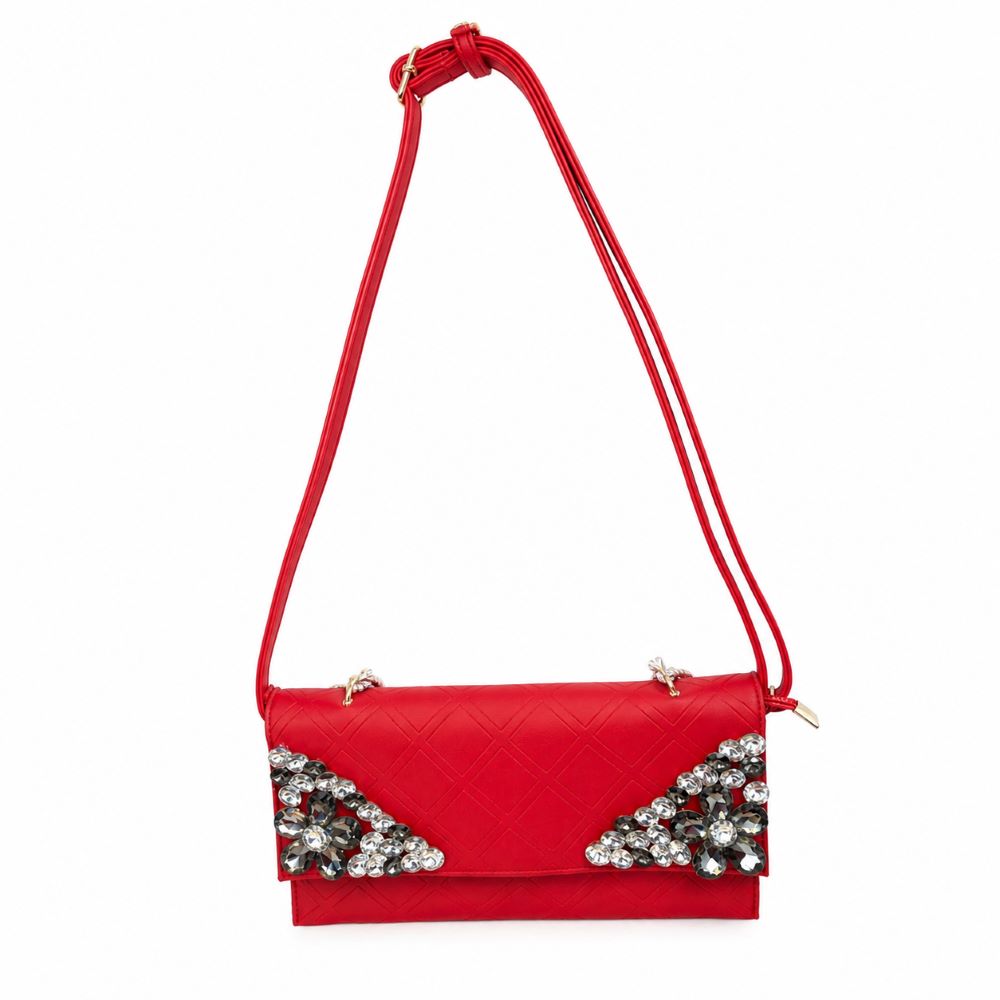 Crystal Embellished Quilted Clutch with Pearl Handle