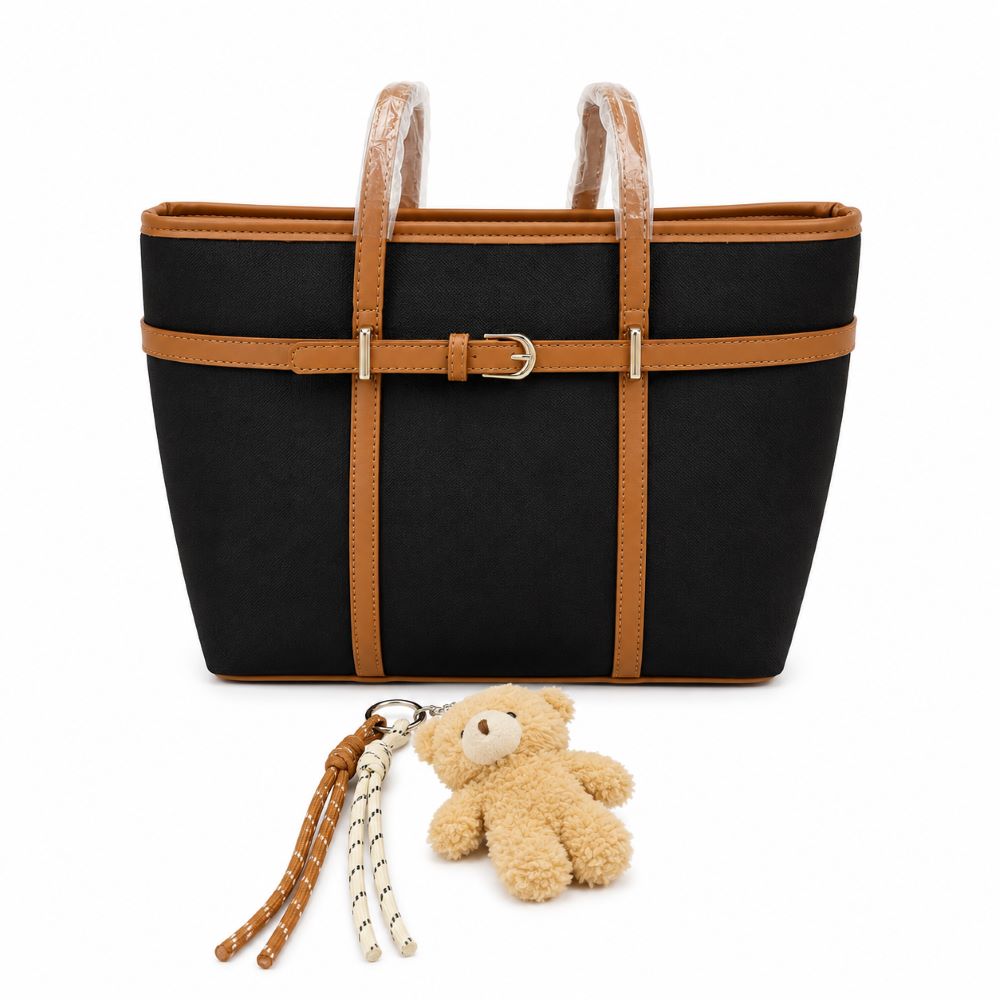 Canvas Tote Bag with Teddy Bear Keychain – Large Shoulder Handbag