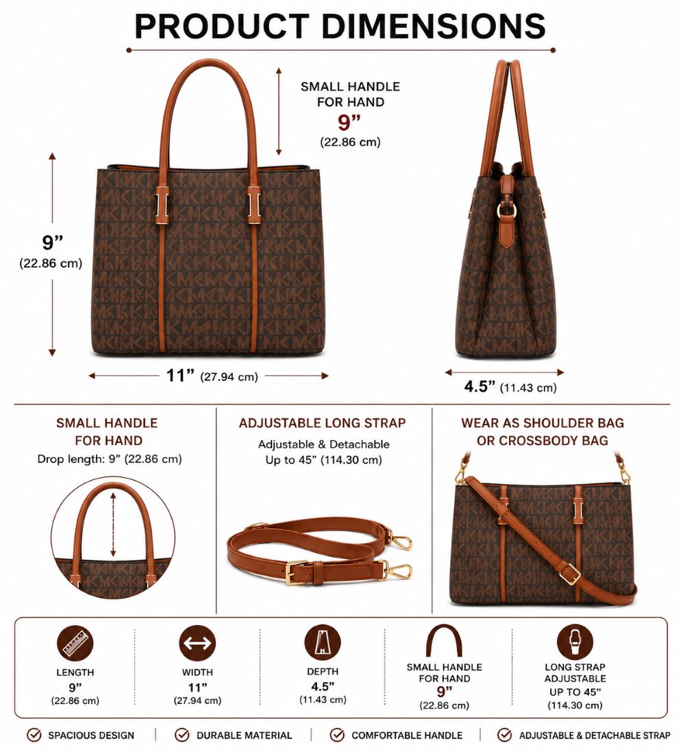 Classic Monogram Tote Bag with Adjustable Crossbody Strap