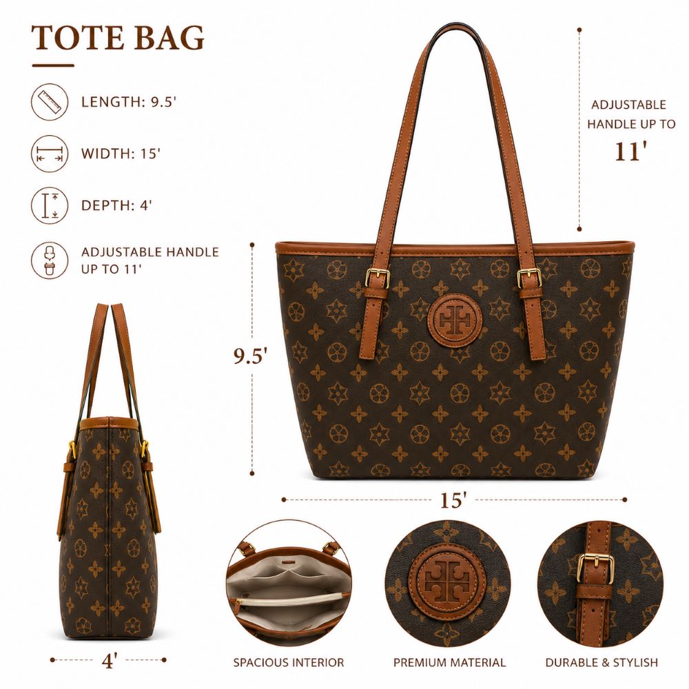 Classic Monogram Tote Bag – Adjustable Shoulder Handle