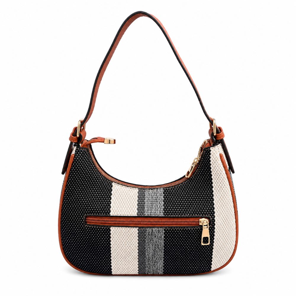 Striped Woven Shoulder & Crossbody Bag with Adjustable Strap