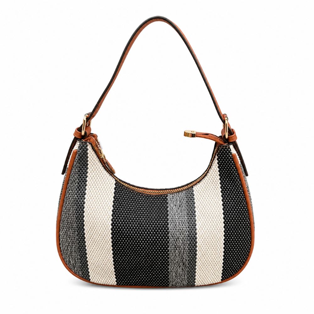 Striped Woven Shoulder & Crossbody Bag with Adjustable Strap
