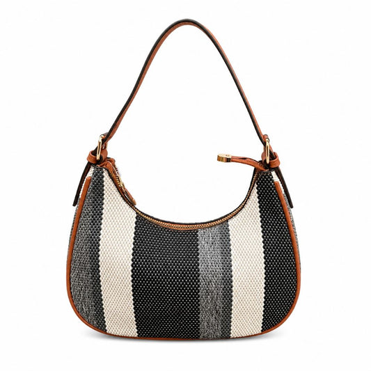 Striped Woven Shoulder & Crossbody Bag with Adjustable Strap