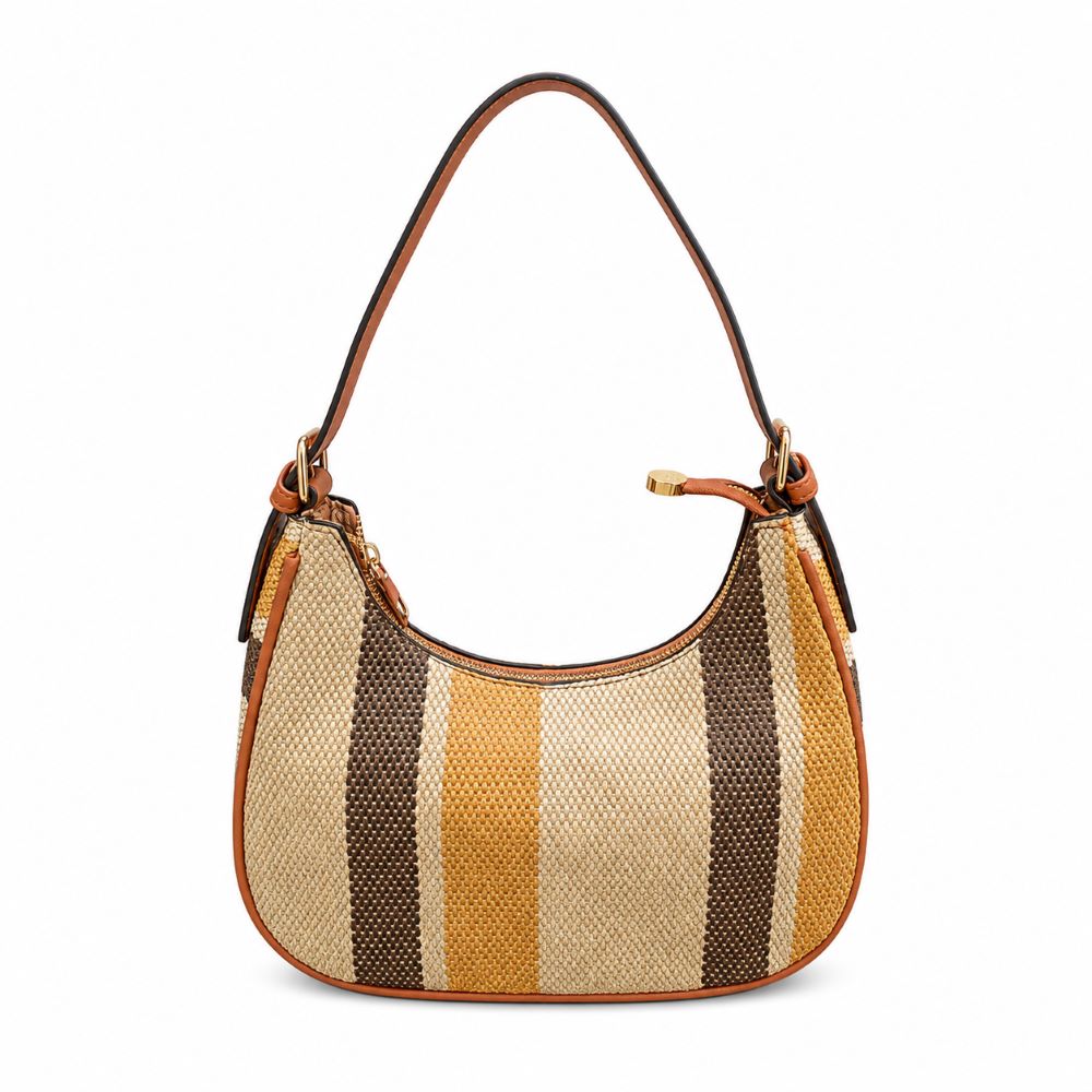 Striped Woven Shoulder & Crossbody Bag with Adjustable Strap