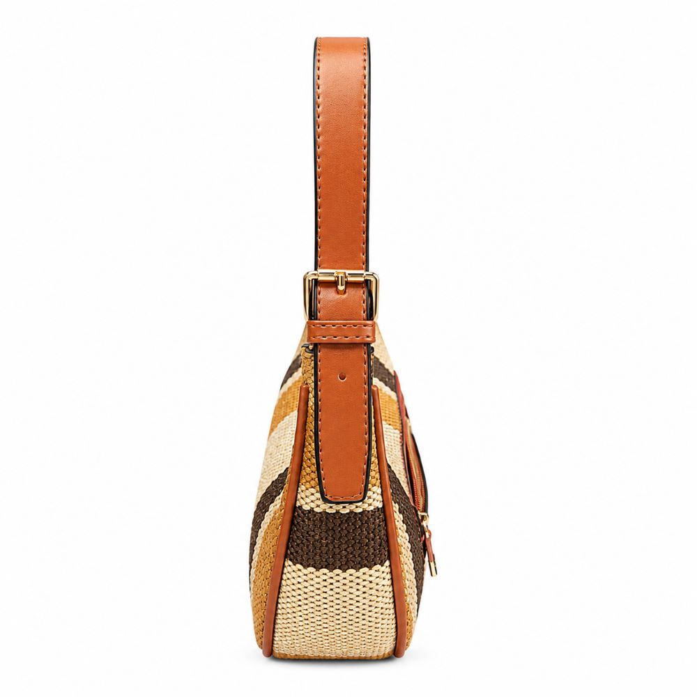 Striped Woven Shoulder & Crossbody Bag with Adjustable Strap