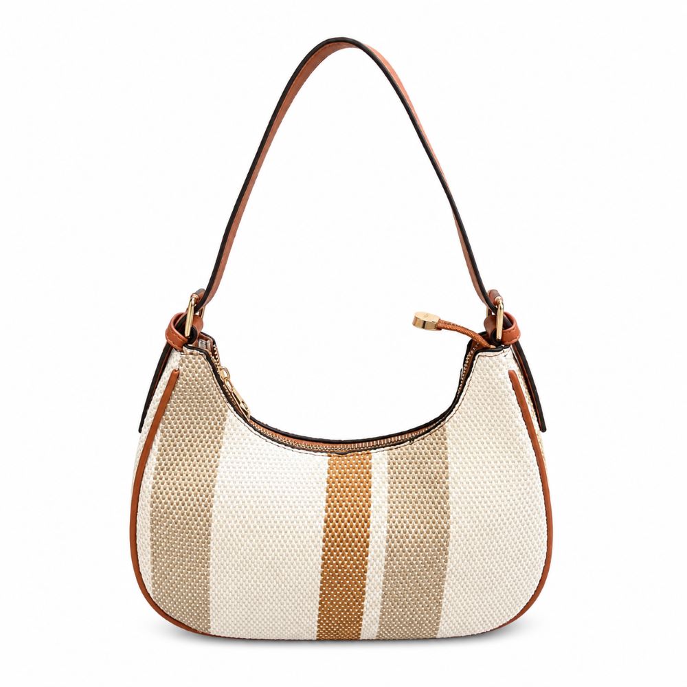 Striped Woven Shoulder & Crossbody Bag with Adjustable Strap