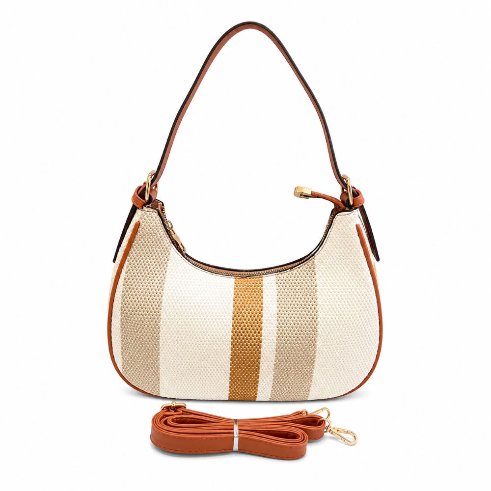 Striped Woven Shoulder & Crossbody Bag with Adjustable Strap