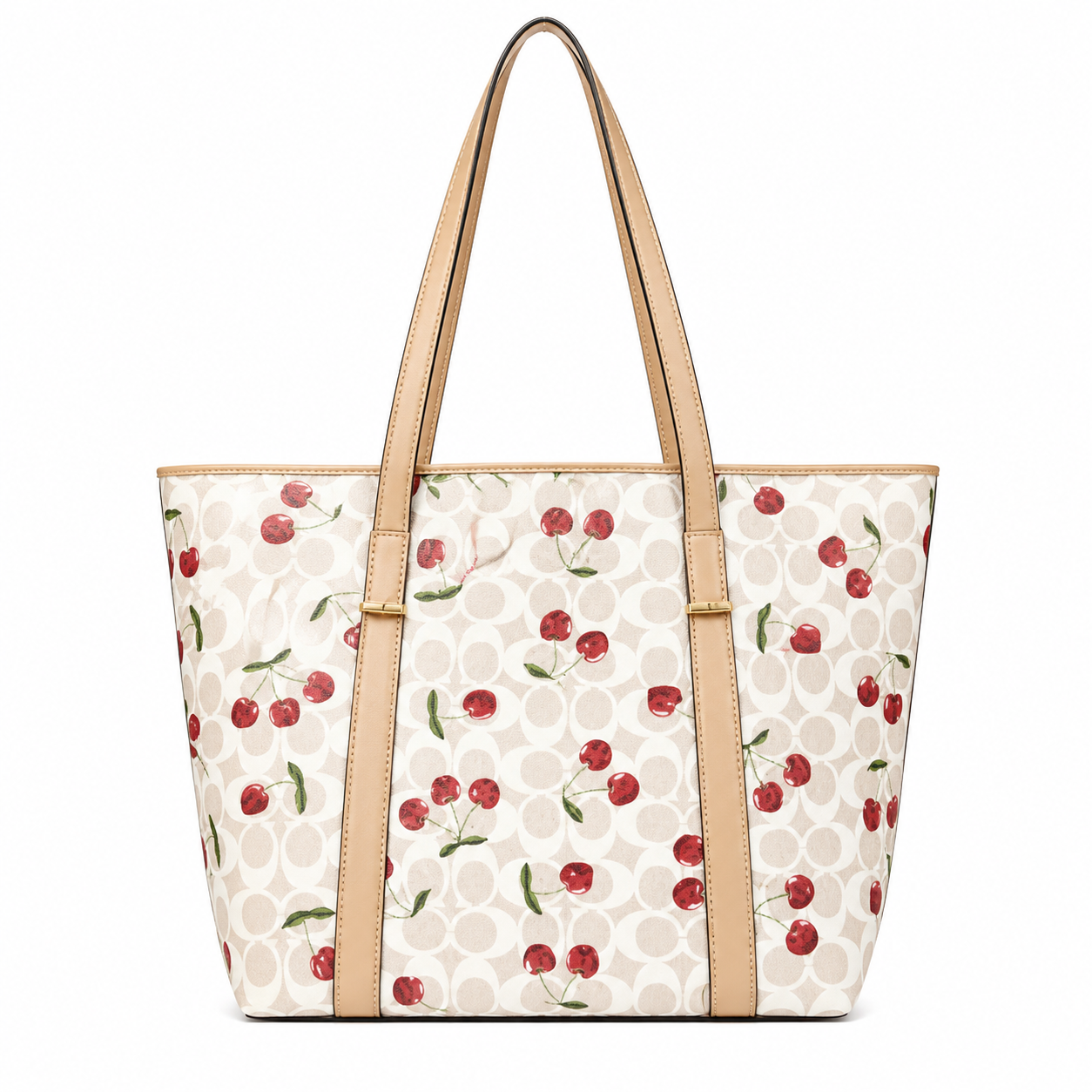Cherry Print Tote Bag for Women | Large Stylish Shoulder Bag with Zipper Divider