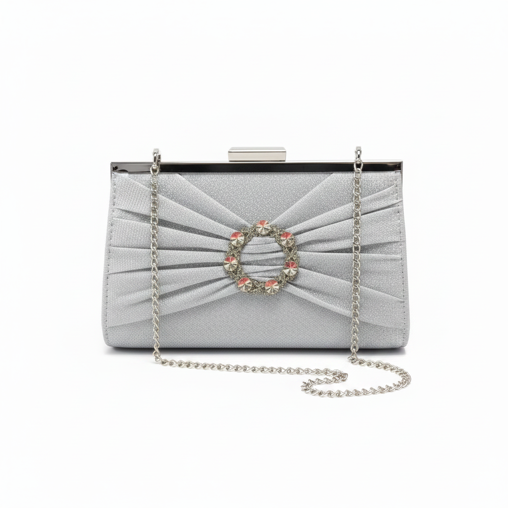 EB015 Silver Clutch with Chain Strap