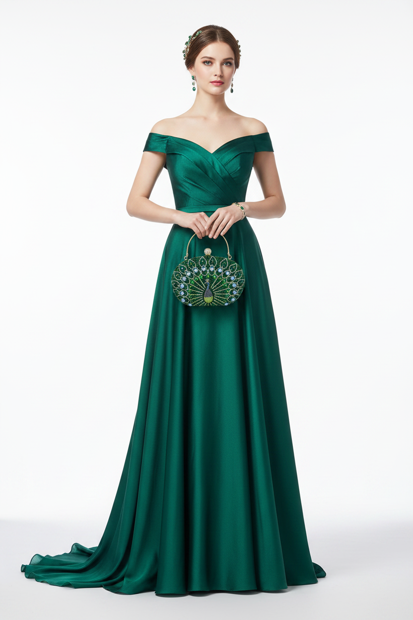 EB021 Green Peacock Clutch - Lifestyle Model Shot