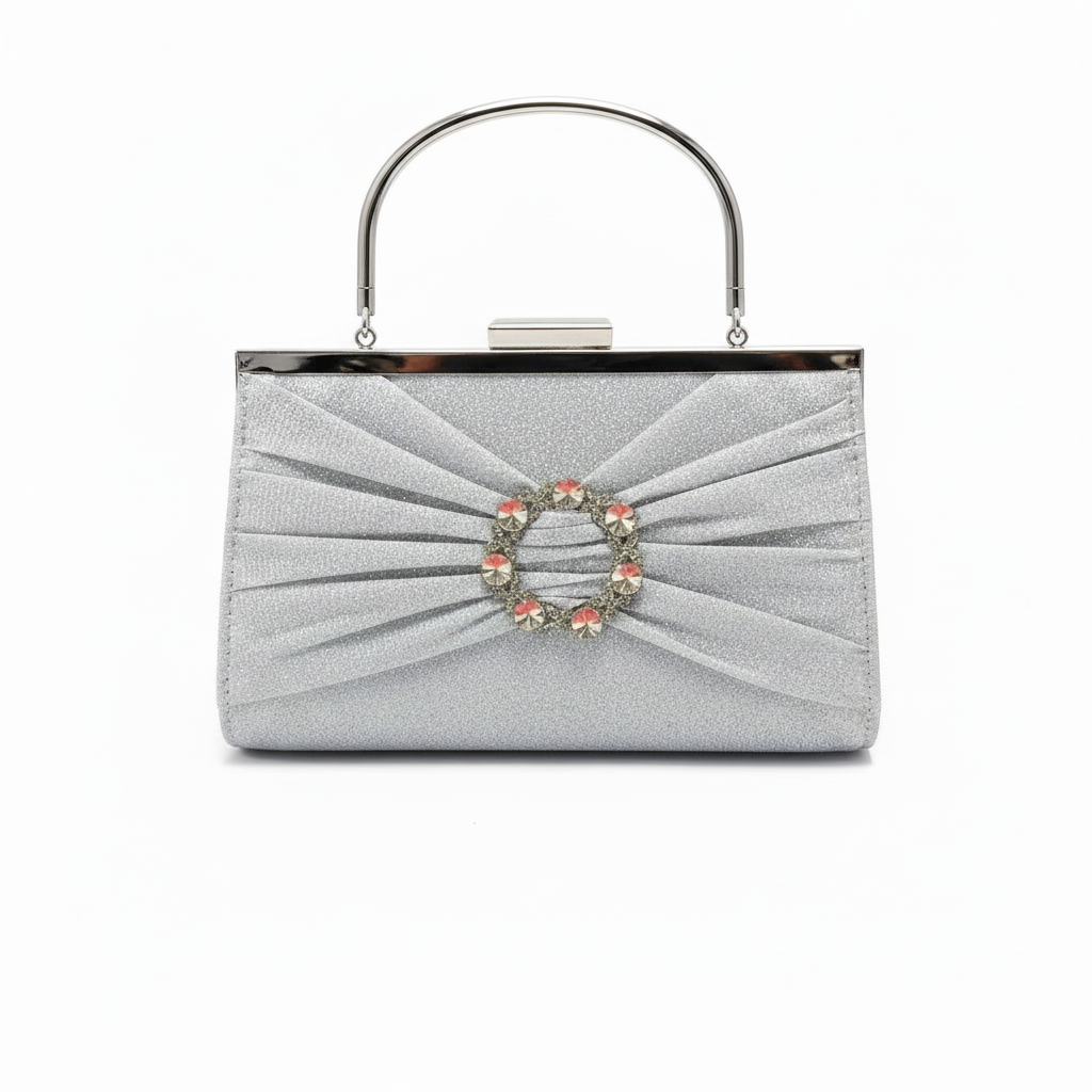 EB015 Silver Clutch with Rigid Handle