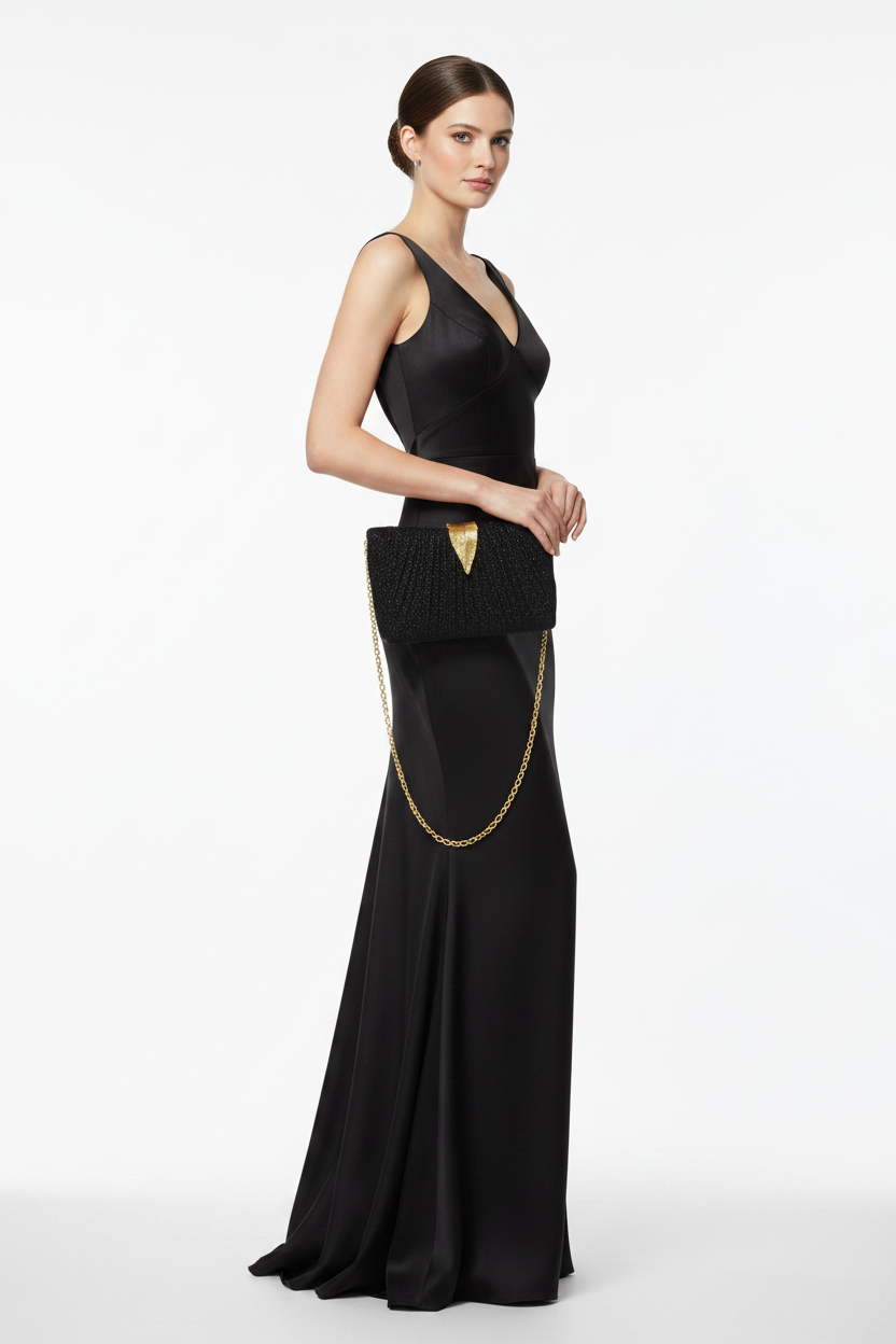 EB033 Black Glitter Evening Clutch - Model Shot