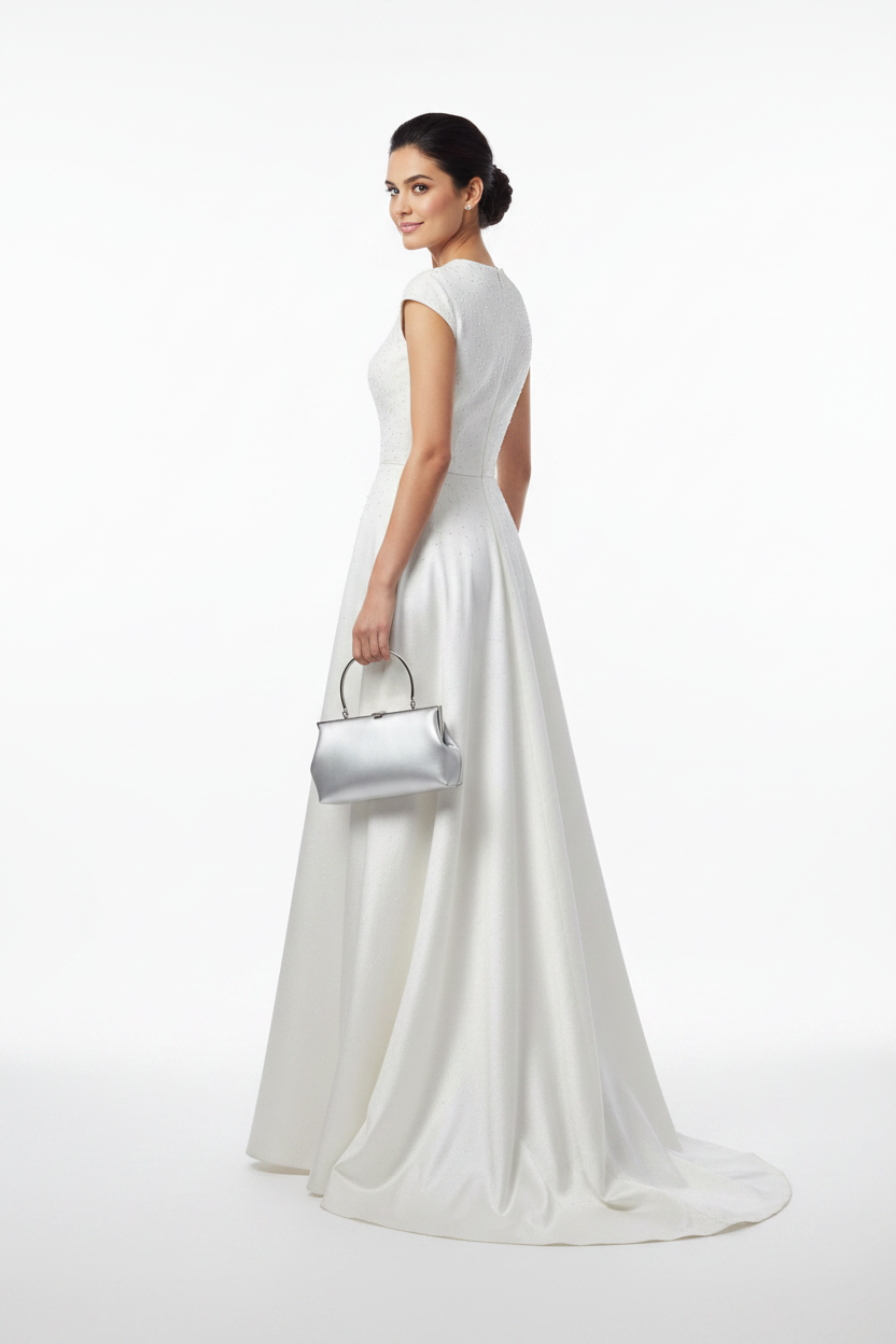 EB010 Silver Clutch - Lifestyle Model Shot